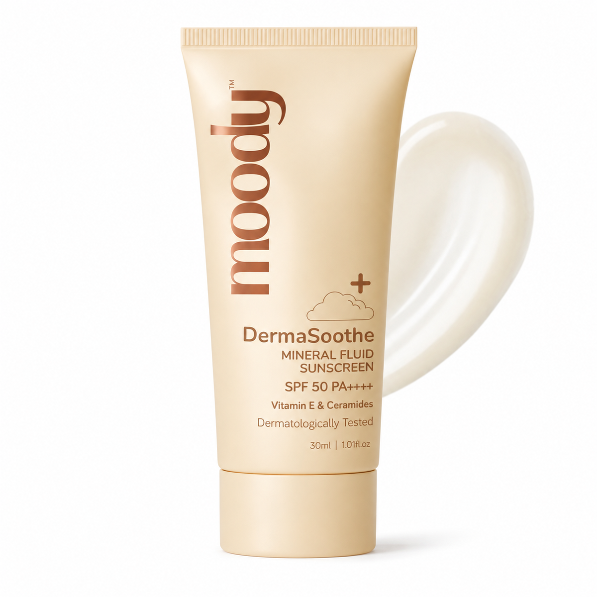 Moody SensiSoothe SPF 50 PA++++ Mineral Sunscreen with Ceramides & Rice 30ml | Pack of 1