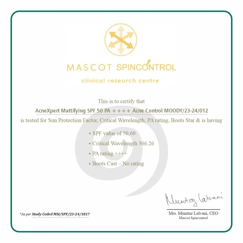 Moody AcneXpert Mattifying SPF 50 PA ++++ Niacinamide for Oil & Acne Control 30 ml | Pack of 1