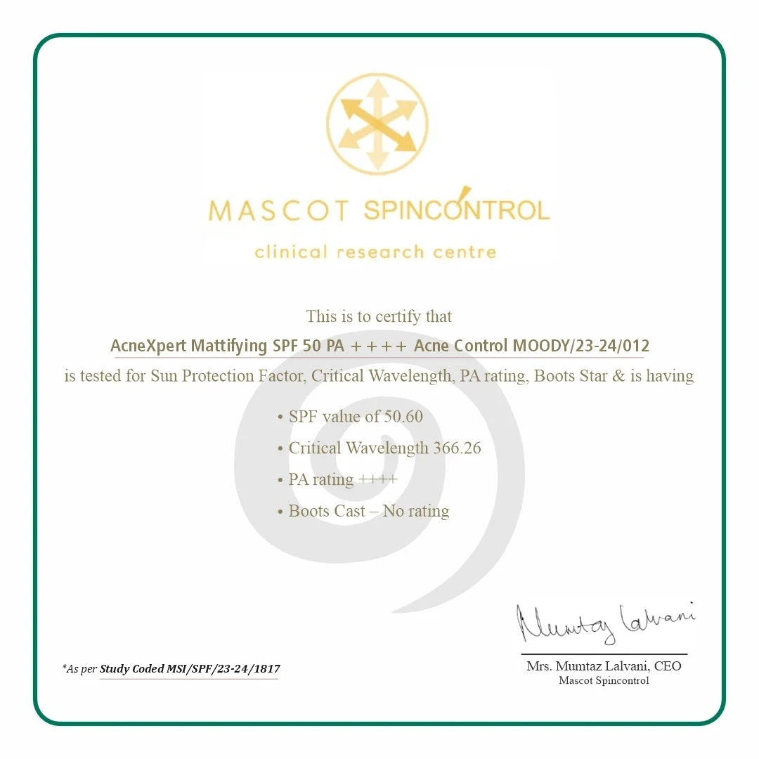 Moody AcneXpert Mattifying SPF 50 PA ++++ Niacinamide for Oil & Acne Control 30 ml | Pack of 1