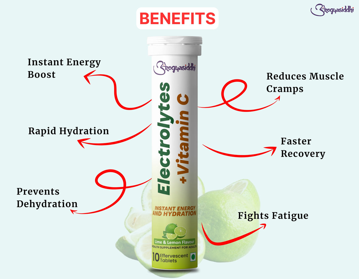 Electrolytes with Vitamin C for Instant Energy and Hydration, Lime & Lemon Drink, 10 Effervescent Tablets