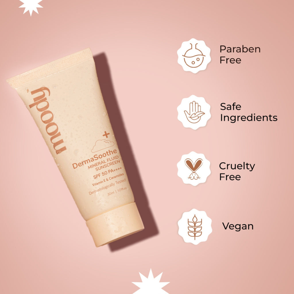 Moody SensiSoothe SPF 50 PA++++ Mineral Sunscreen with Ceramides & Rice 30ml | Pack of 1