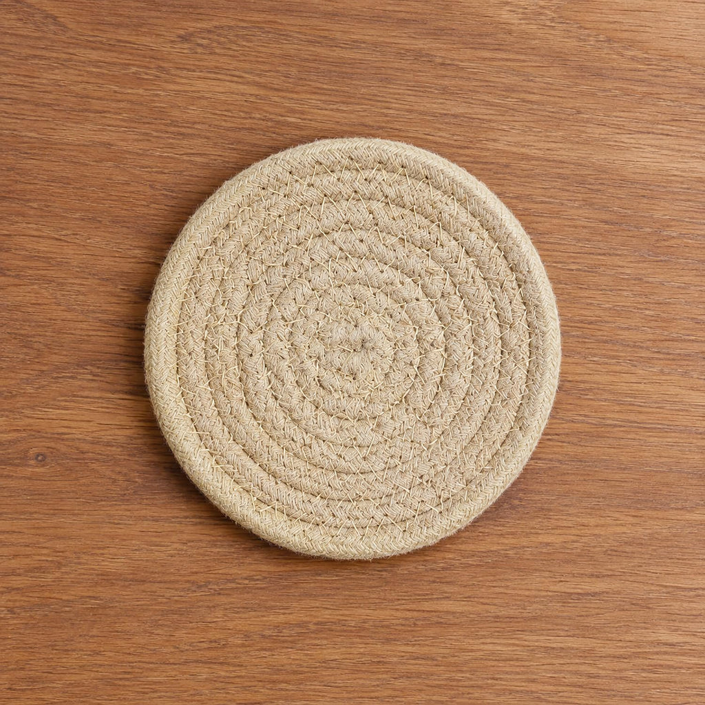 Cotton Braided Coasters Set Of 4 For (10x10cm, Beige)