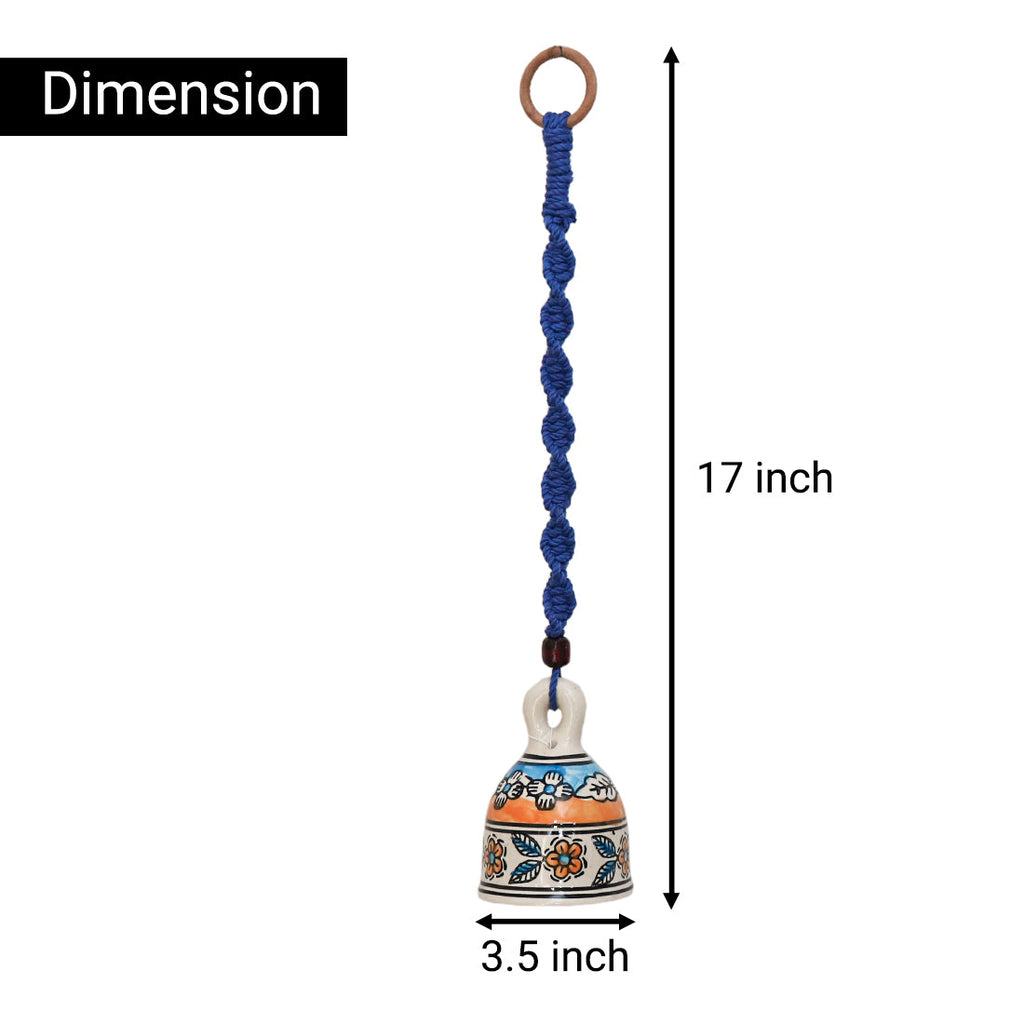 Blue Handmade Macrame Ceramic Bells Bohemian Home Wall Decor (Hook not included)
