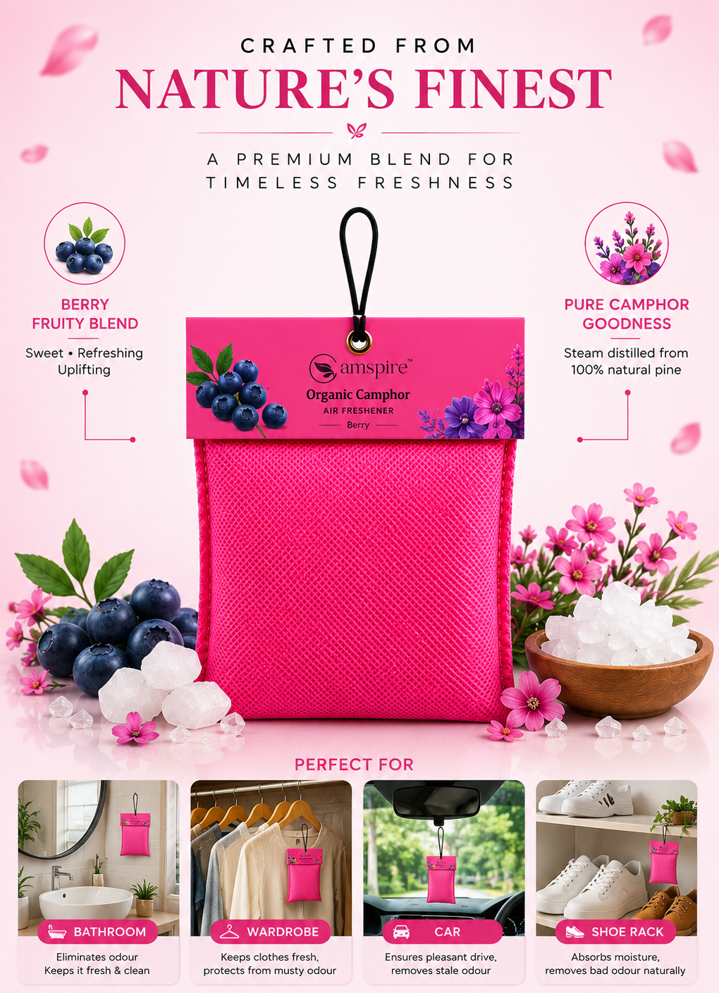 Camspire Camphor Air Freshener-Berry | Air Freshener | Car Freshener |Home & Personal Spaces Last Up to 25 Day*