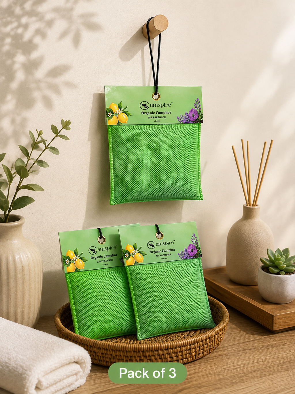 Camspire Camphor Air Freshener-Lemon | Air Freshener | Car Freshener |Home & Personal Spaces Last Up to 25 Day*