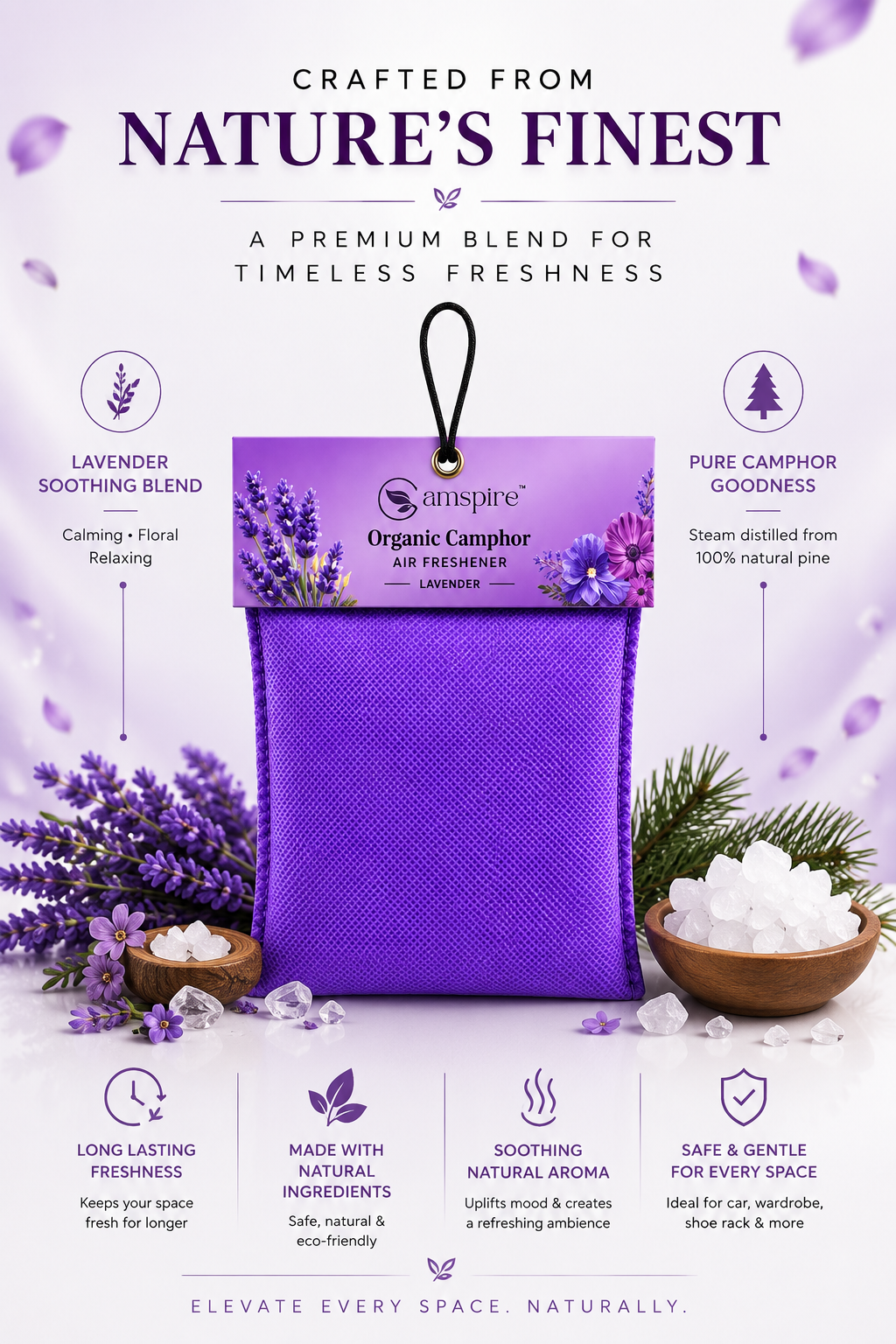 Camspire Camphor Air Freshener-Lavender | Air Freshener | Car Freshener |Home & Personal Spaces Last Up to 25 Day*