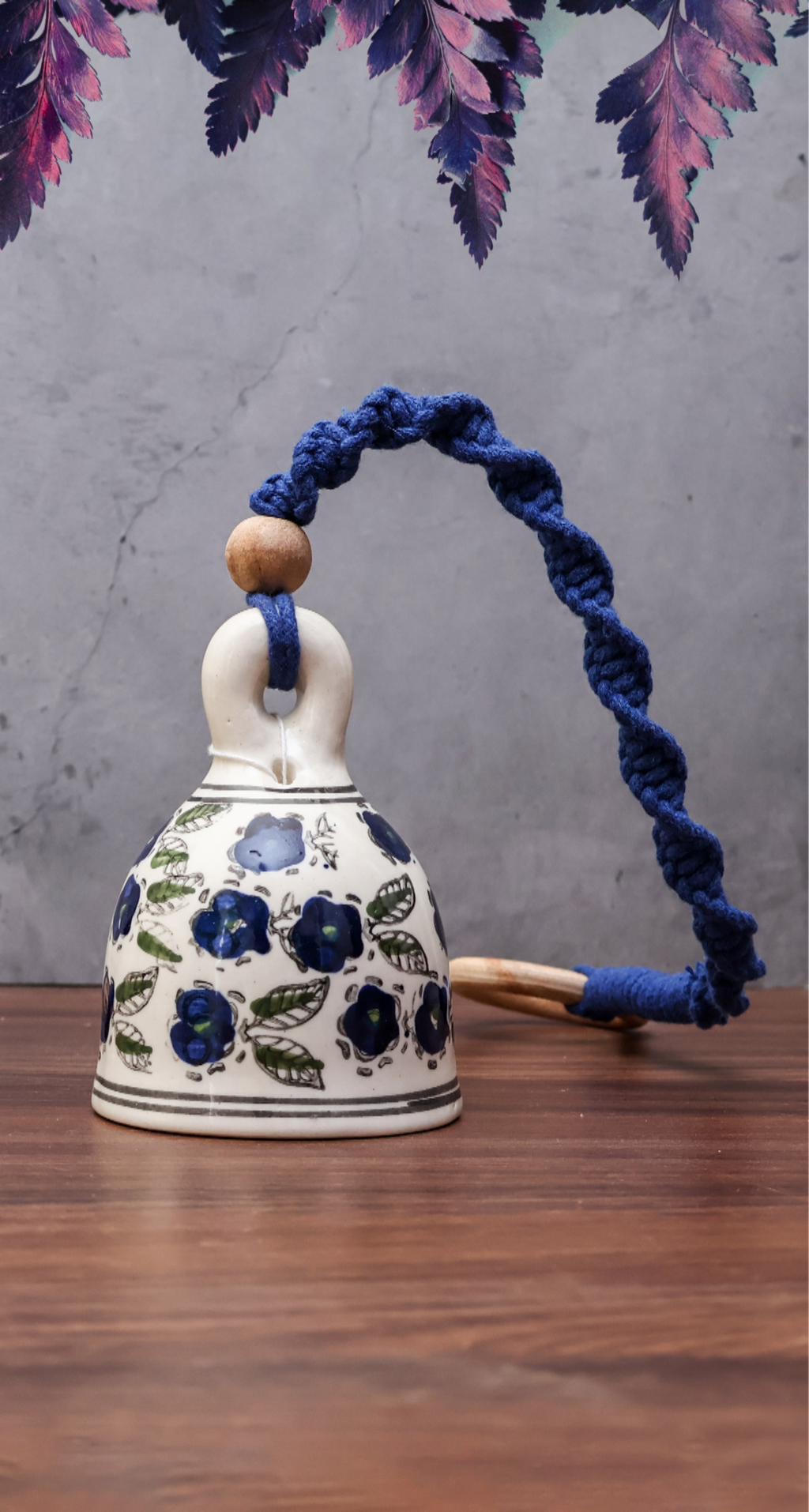 Blue Handmade Macrame Ceramic Bells Bohemian Home Wall Decor (Hook not included)