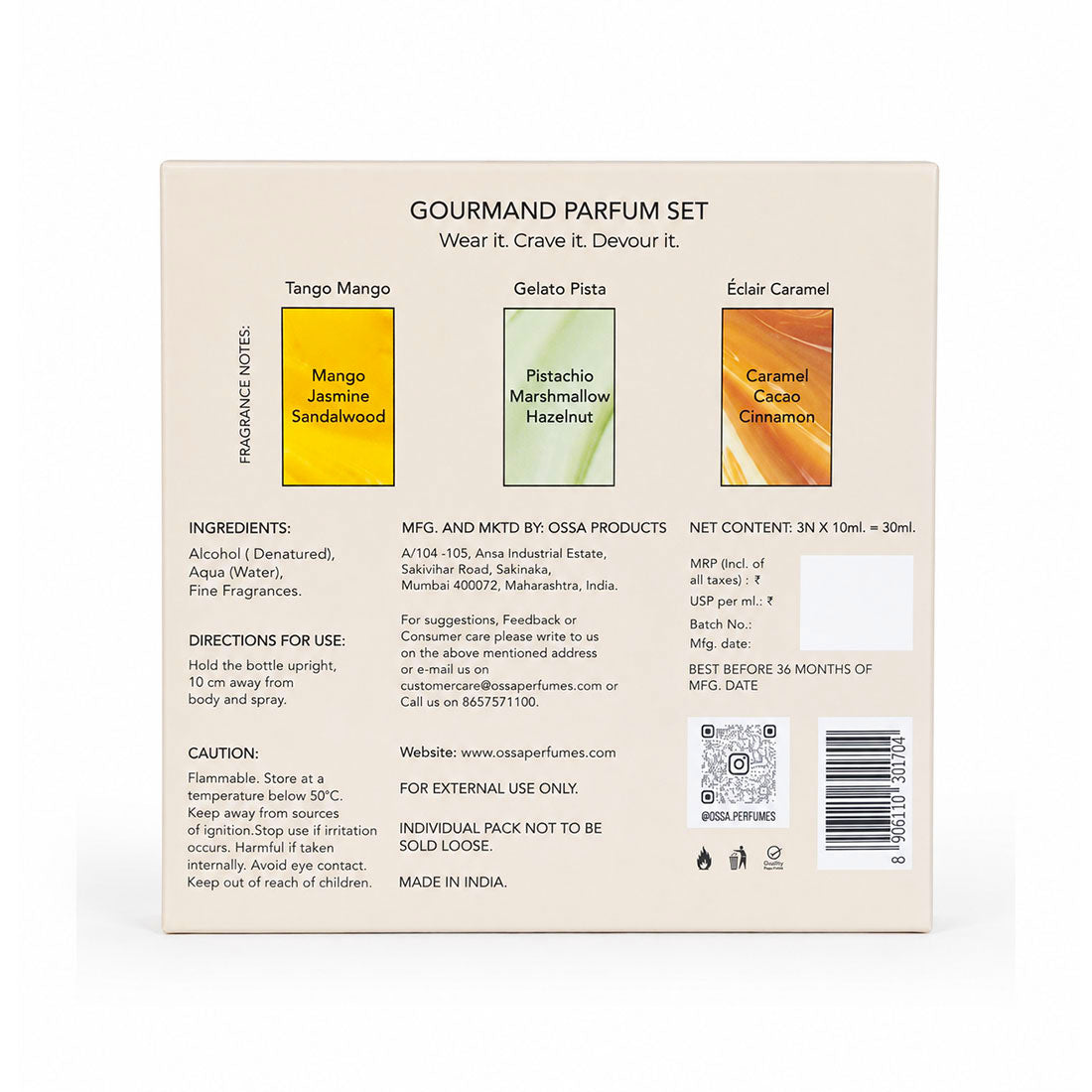 MANGO, PISTA & CARMEL MINIATURE SET, 3 x 10ML