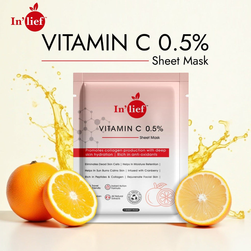 In'Lief Sheet Mask Pack of 2 - 25ml | Vitamic C | Hyaluronic Acid | Rich in Peptides & Collagen