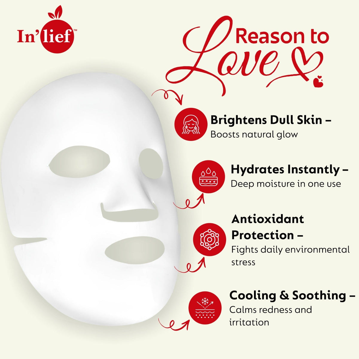 In'Lief Sheet Mask Pack of 2 - 25ml | Vitamic C | Hyaluronic Acid | Rich in Peptides & Collagen