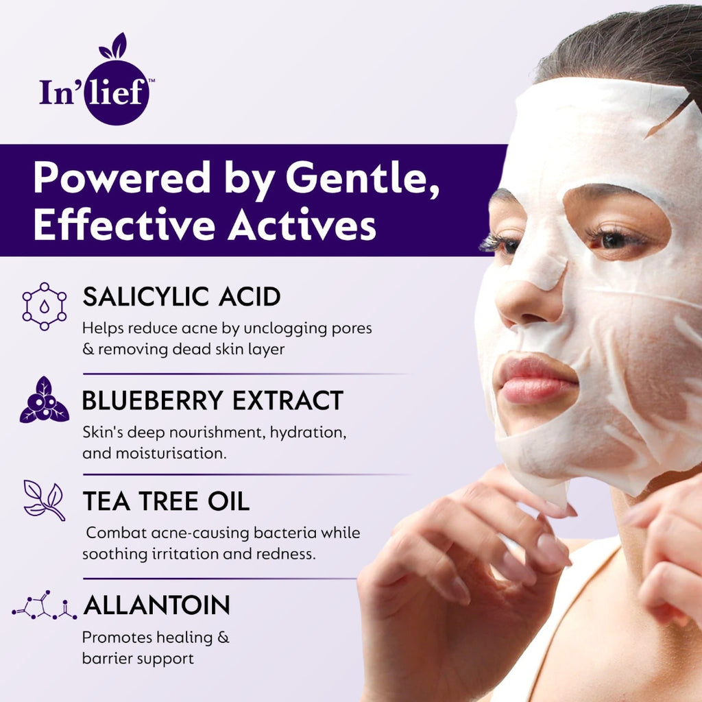 In'Lief Sheet Mask Pack of 2 - 25ml | Niacinamide | Salicylic Acid | Rich in Peptides & Collagen