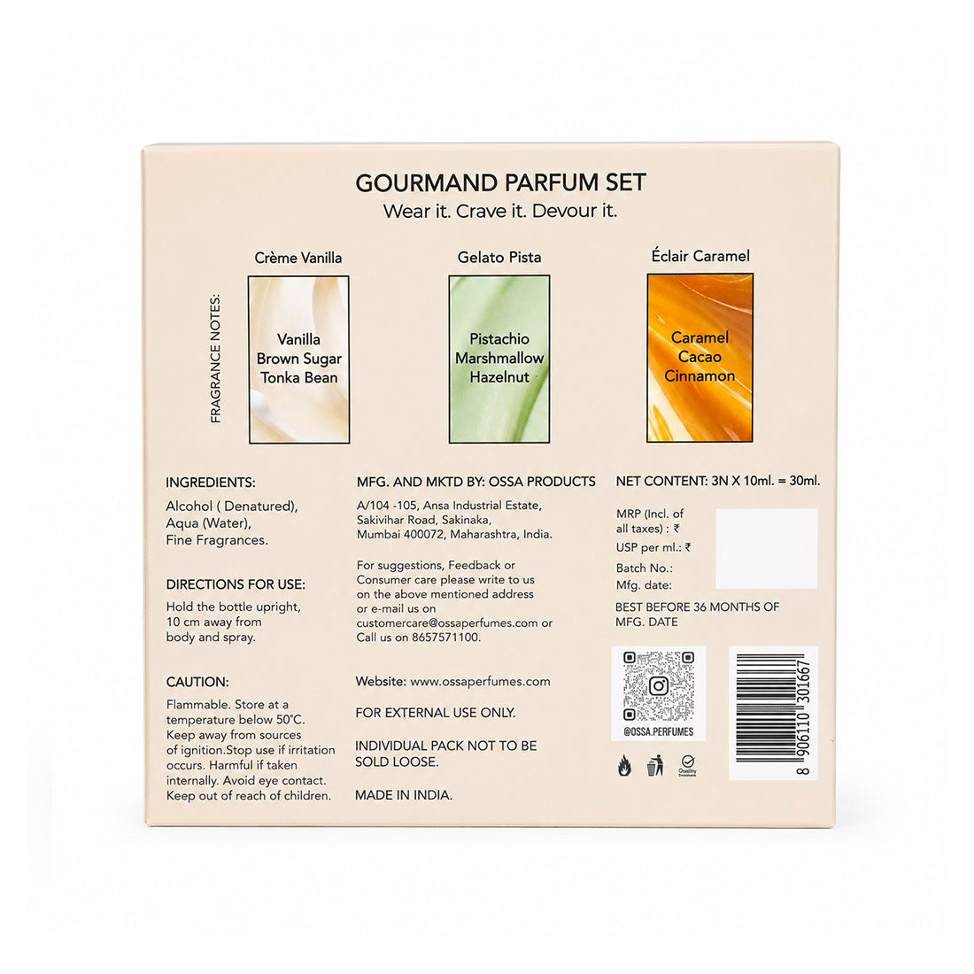 VANILLA, PISTA & CARMEL MINIATURE SET, 3 x 10ML